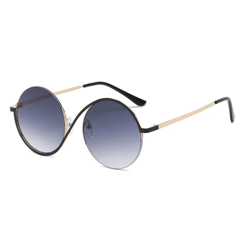 Half Frame Stainless Steel Circular Sunglasses UV400 For Women