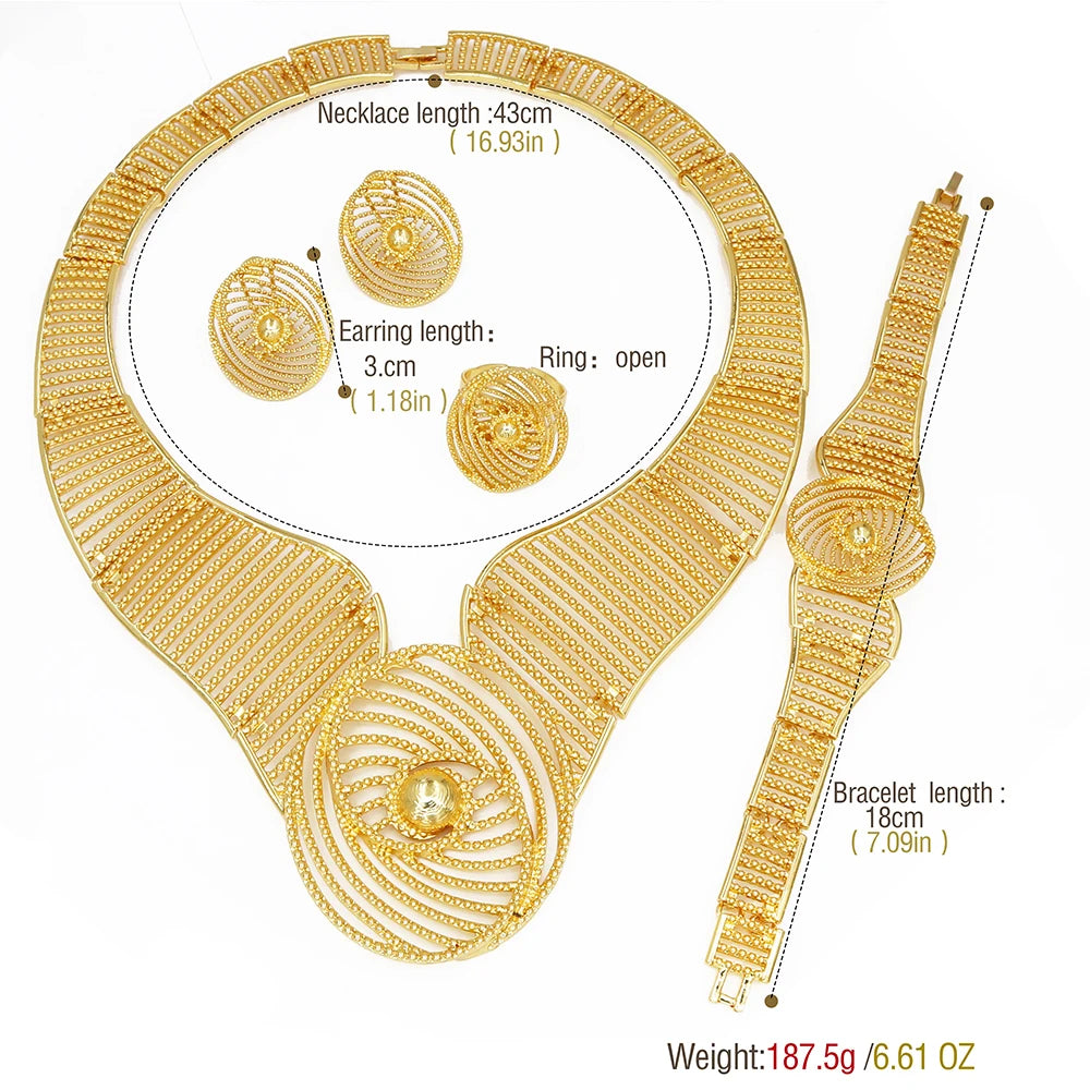 Jewelry Set 4 Piece 18K Gold Plated Design Necklace Bracelet Earrings Ring