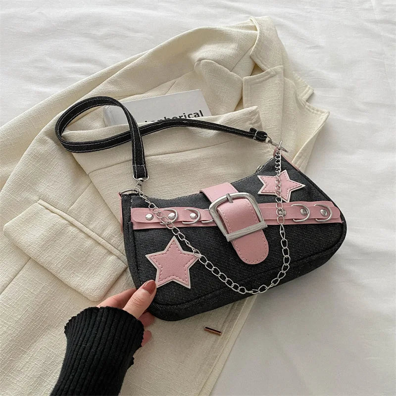 Bag With Rivet Star Accent Denim