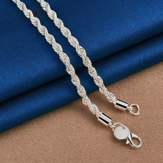 Sterling Silver Rope Chain Necklace And Bracelet Set Unisex