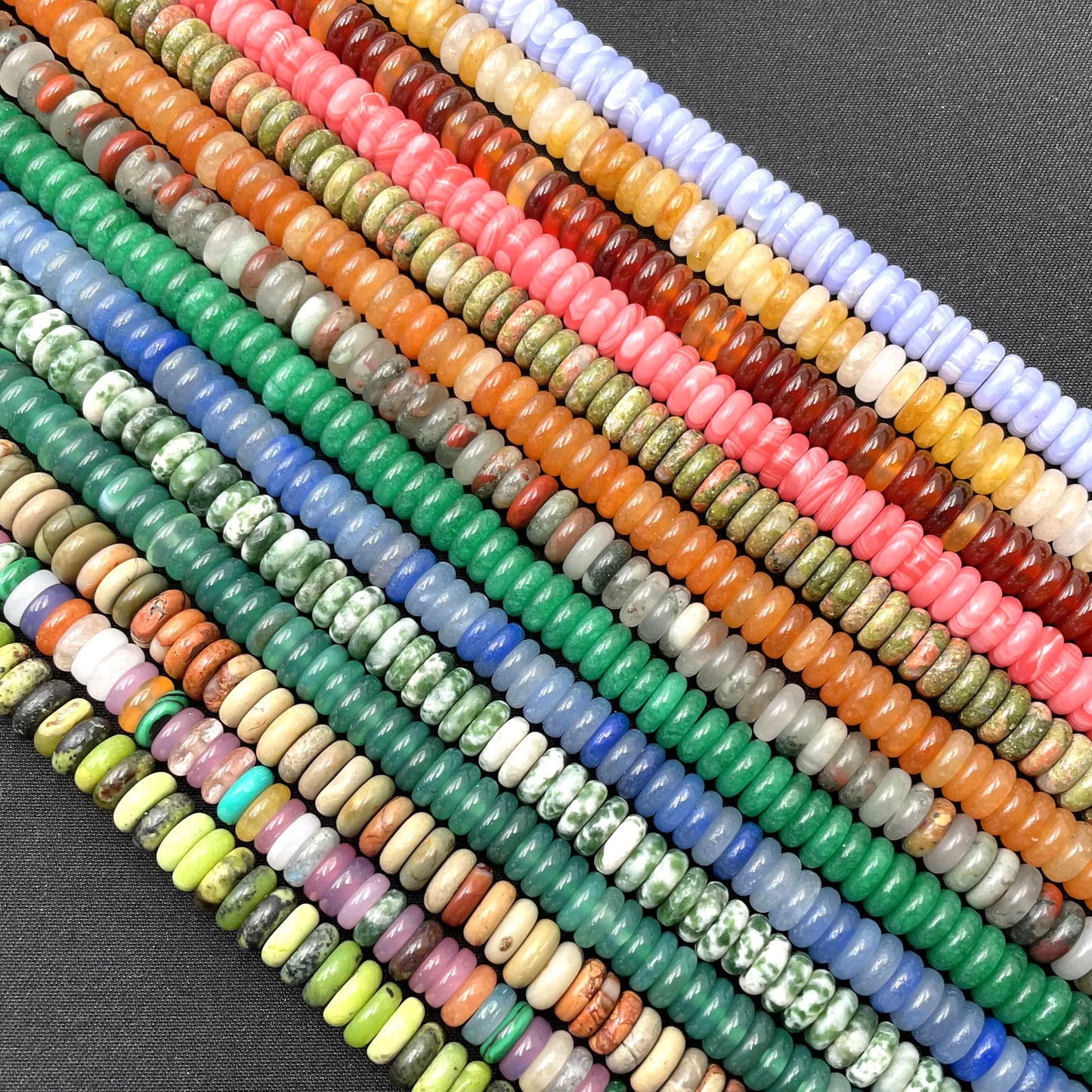 Natural Stone Bead Spacers Quartz Jasper Agate Flat Round