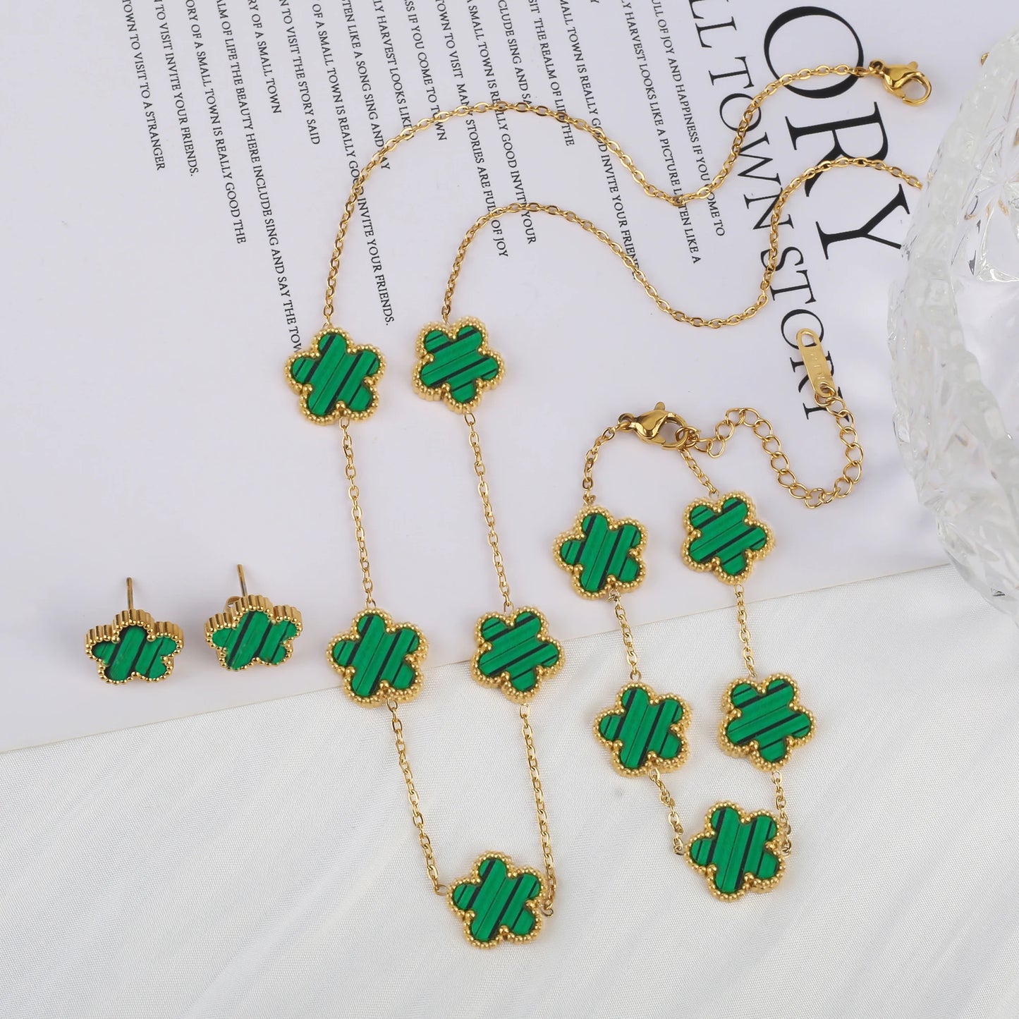 Jewelry Set Necklace Bracelet Earrings 18K Gold
