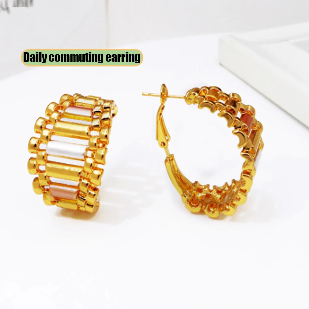 GZJPEI Geometric Striped Jewelry Set 18K Gold Plated Hollow Out