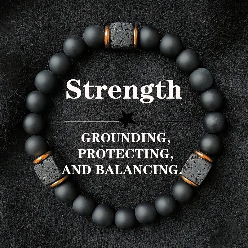 Bracelet Volcanic Stone with Square Black Agate Magnetic Therapy