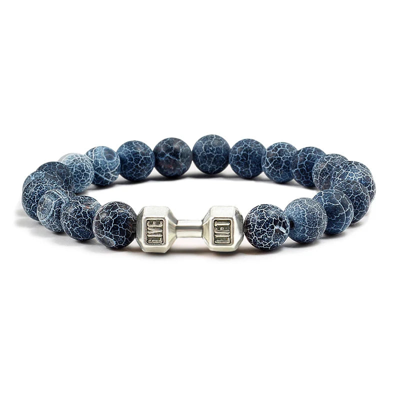 Bracelet Natural Volcanic Stone Matte Black Lave White Beads