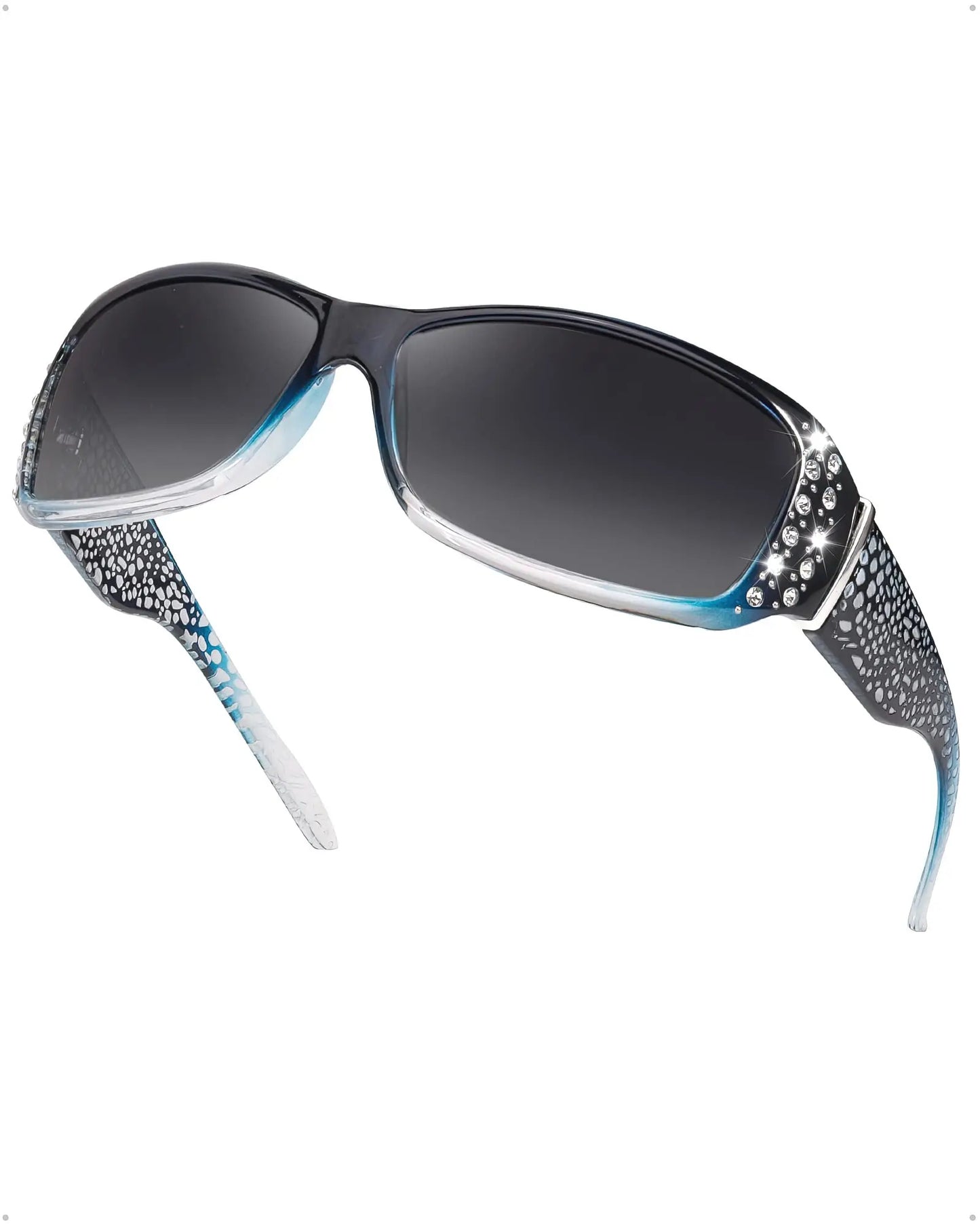 Polarized Rhinestone Wraparound Sunglasses UV400 Protection
