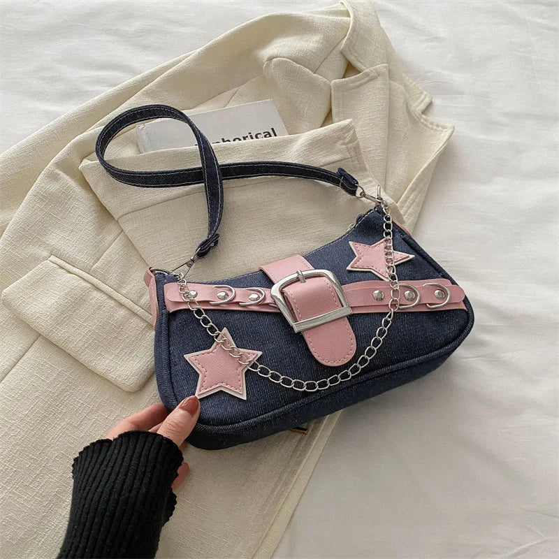 Bag With Rivet Star Accent Denim