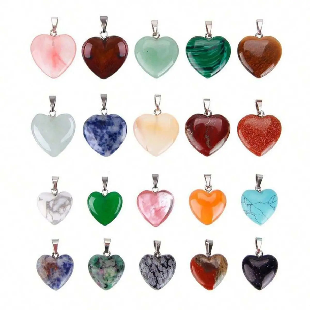 Heart Shaped Stone Pendant Charms Beads 10pcs Random Colors