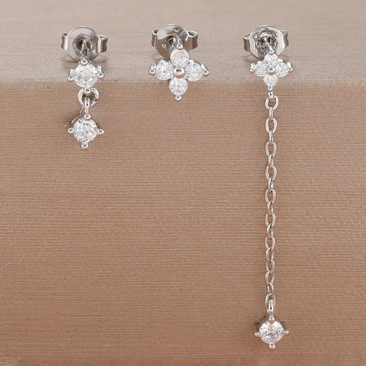 14K Gold Plated Zircon Tassel Chain Stud Earrings Stainless Steel