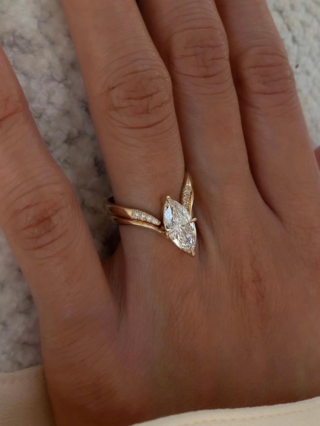 S925 Sterling Silver Marquise 2CT Moissanite 2P Ring