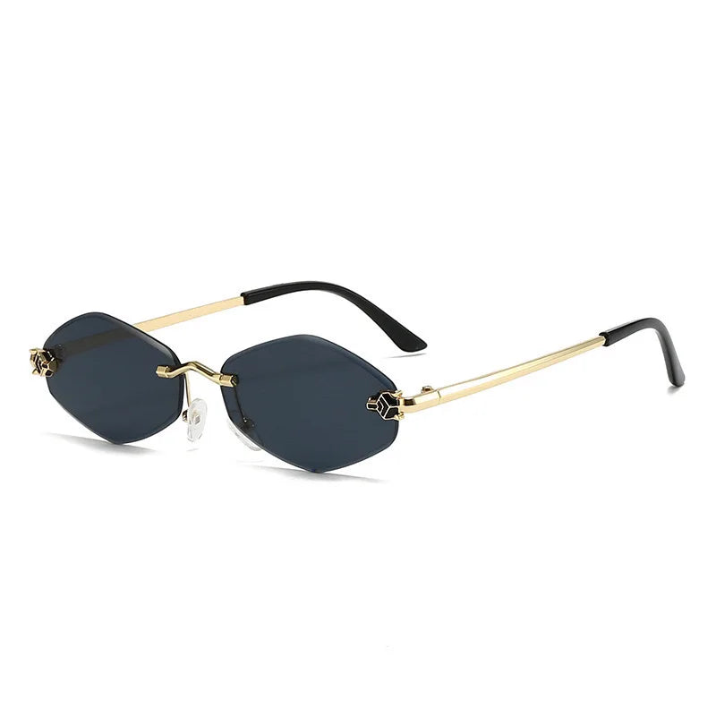 Sunglasses Frameless Diamond Shaped Leopard UV400 Small Frame