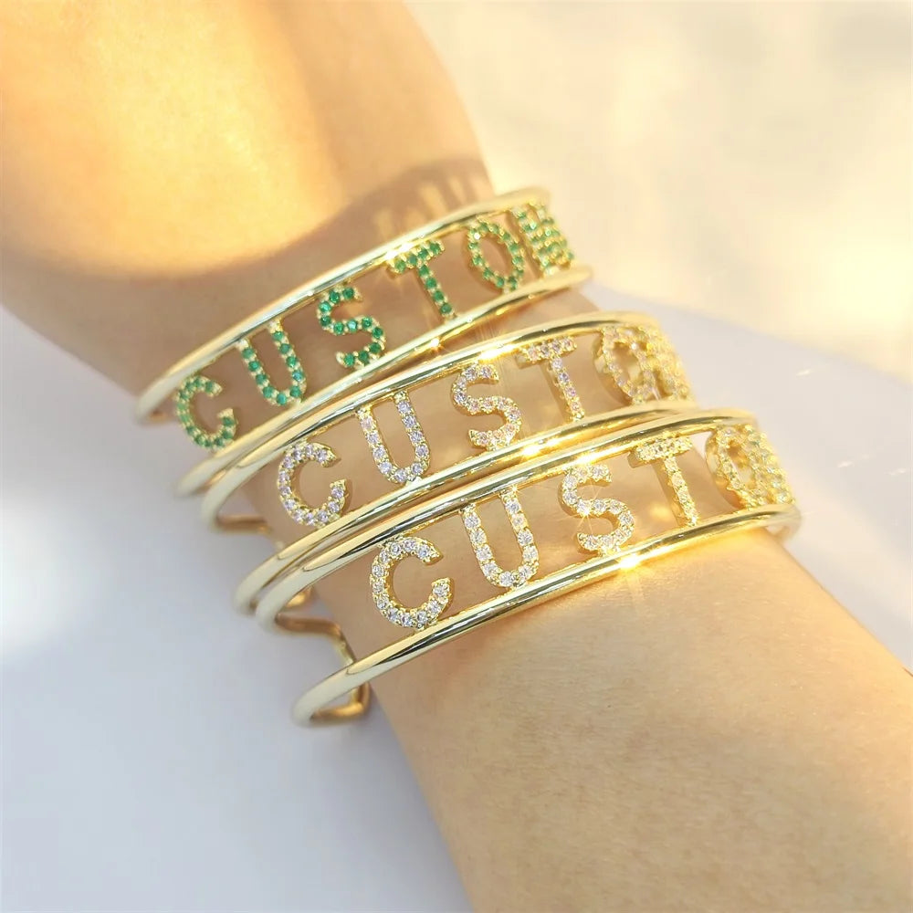 Cuff Bangle With Custom Initial Name Adjustable Jewelry