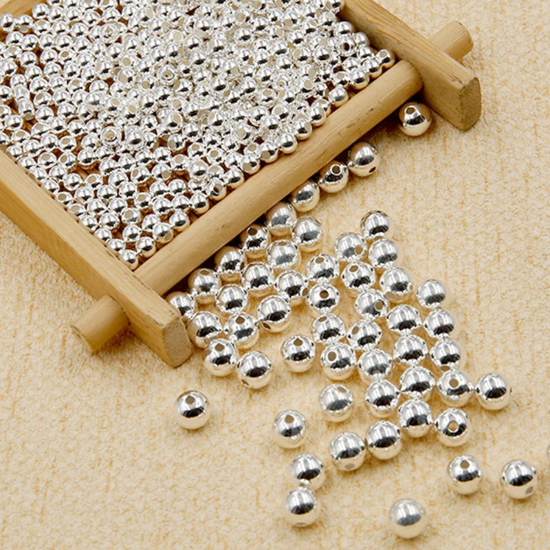 NONECN 925 Sterling Silver Round Beads Spacer Beads For Jewelry