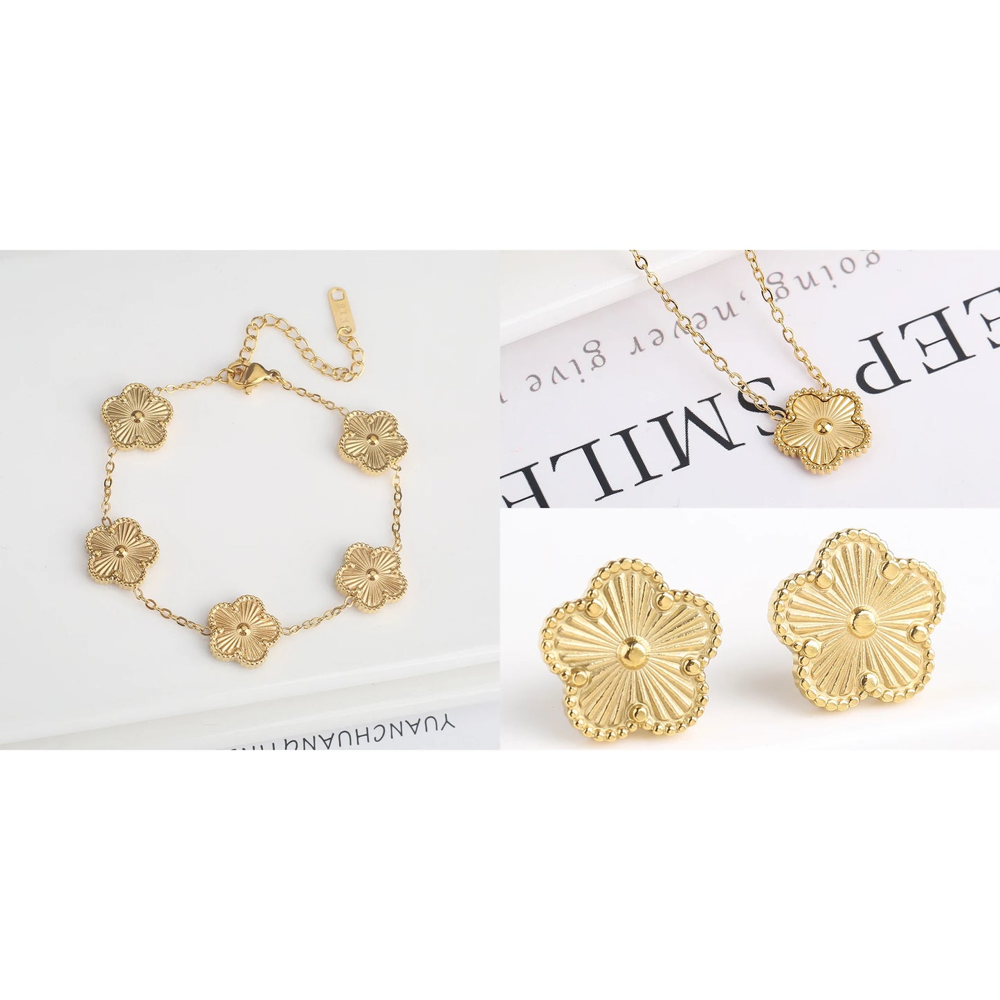 Jewelry Set Necklace Bracelet Earrings 18K Gold