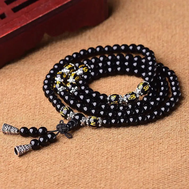 Obsidian Bracelet 108 Beads Buddhist Jewelry Hand Chain