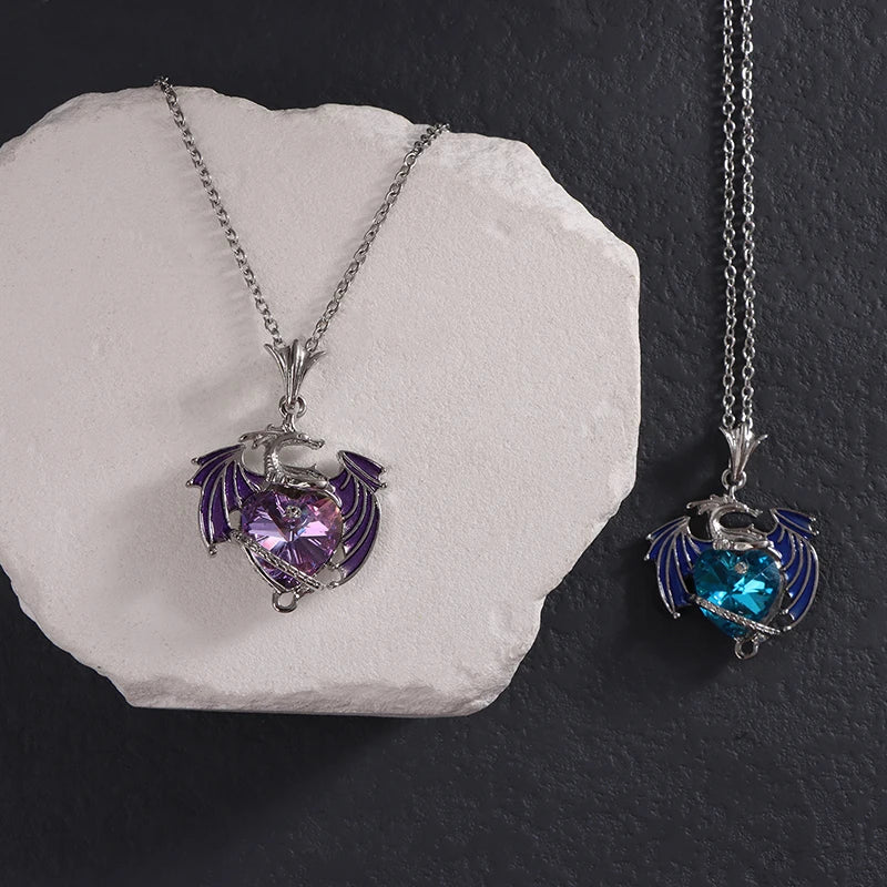 Necklace Blue Purple Dragon
