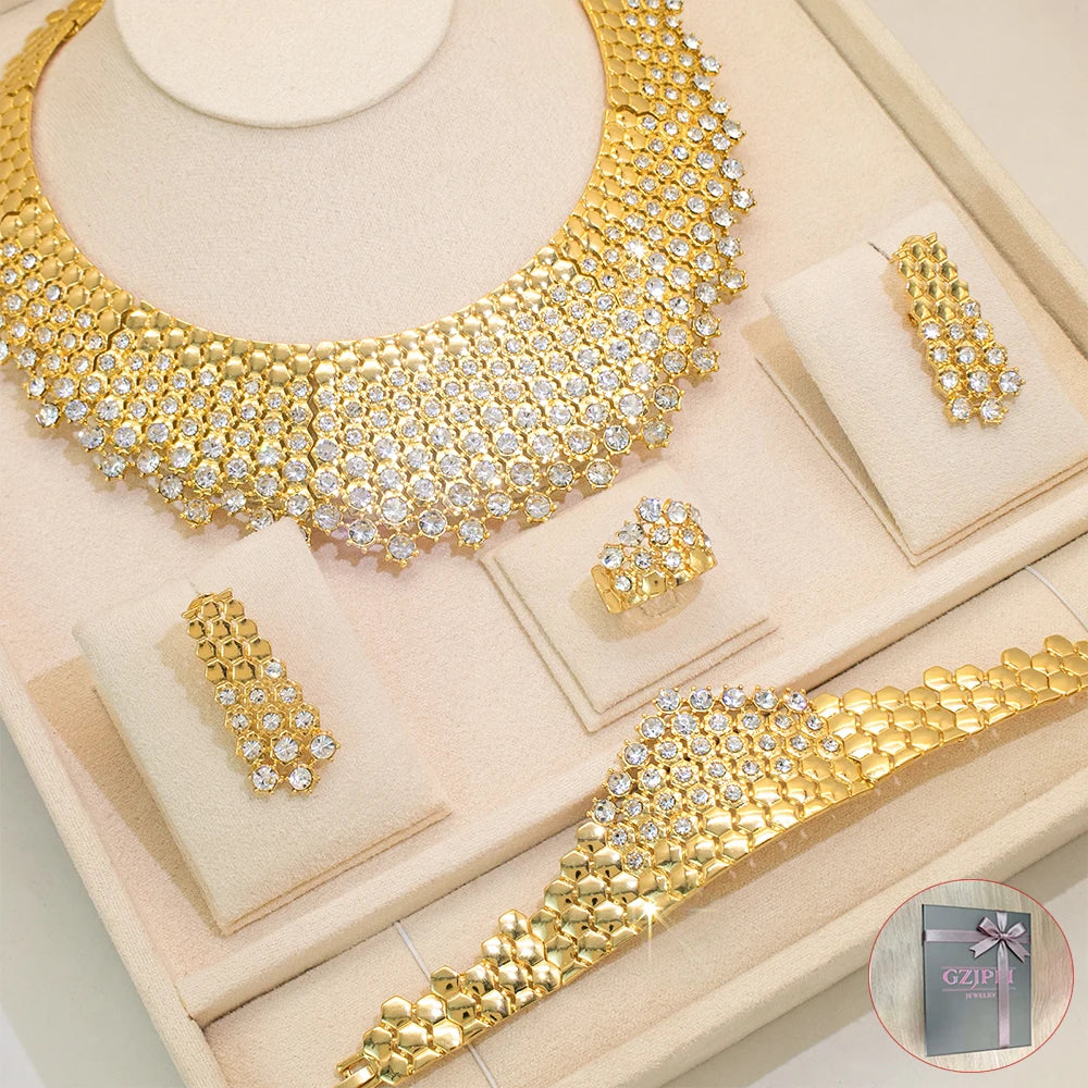 GZJPEI 4 Piece Jewelry Set Necklace Bracelet Earrings Ring Zircon