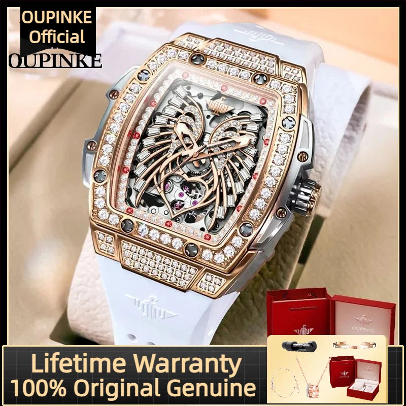 OUPINKE Diamond Watch Stainless Steel Case