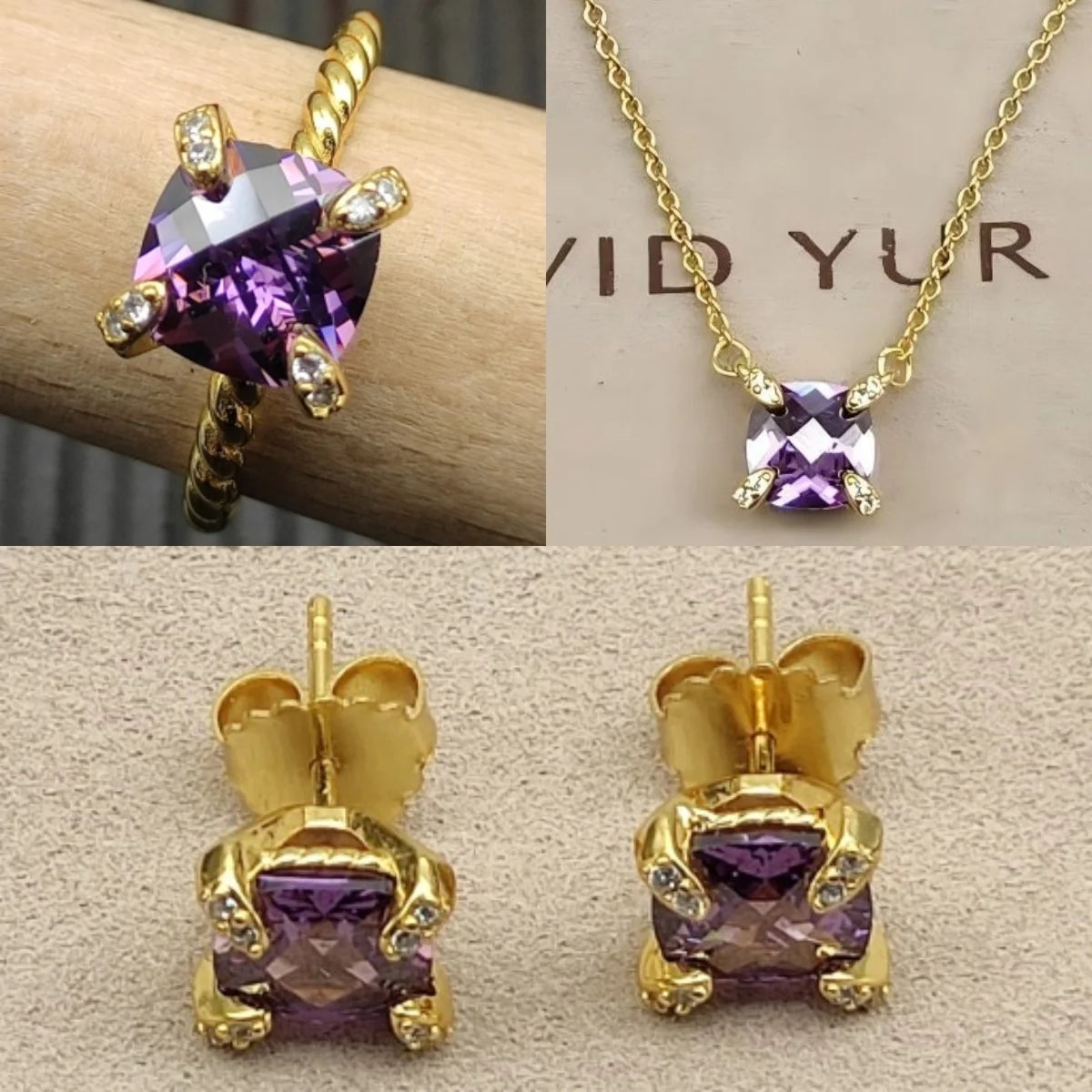 Earrings, Necklace, Ring 8mm Stone Set