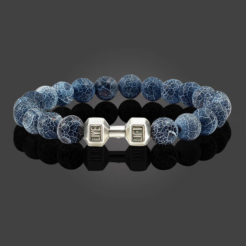 Bracelet Natural Volcanic Stone Matte Black Lave White Beads