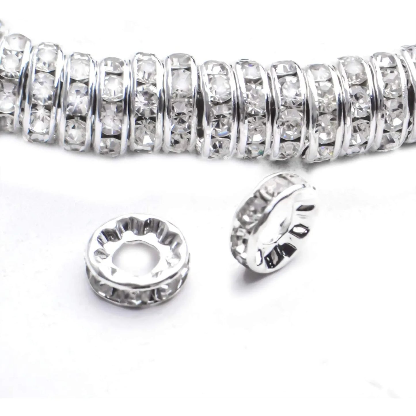 Rhinestone Spacer Beads Crystal Large Hole European Metal Beads