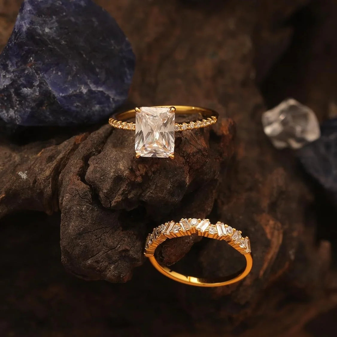 S925 Sterling Silver Moissanite Ring Set 18K Gold Plated