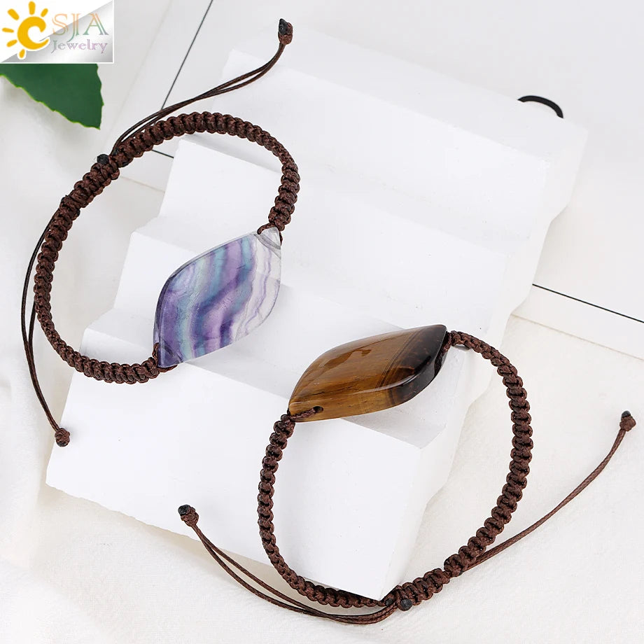 CSJA Jewelry Natural Stone Handmade Braided Mens Bracelet Amethyst