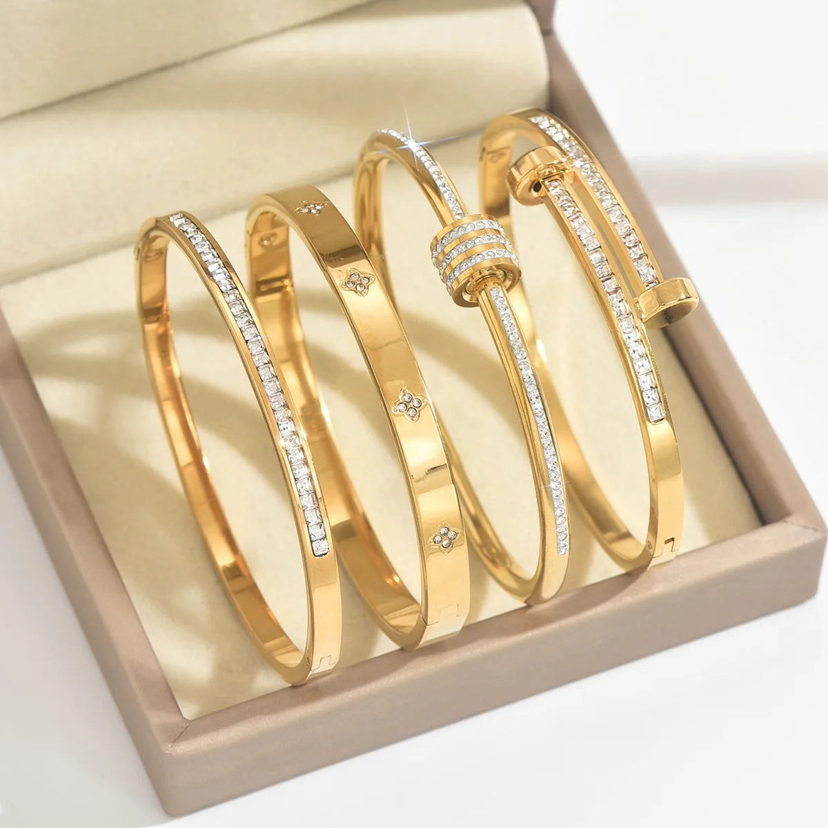 Bracelet Stacked With Zircon Inlaid Bangles