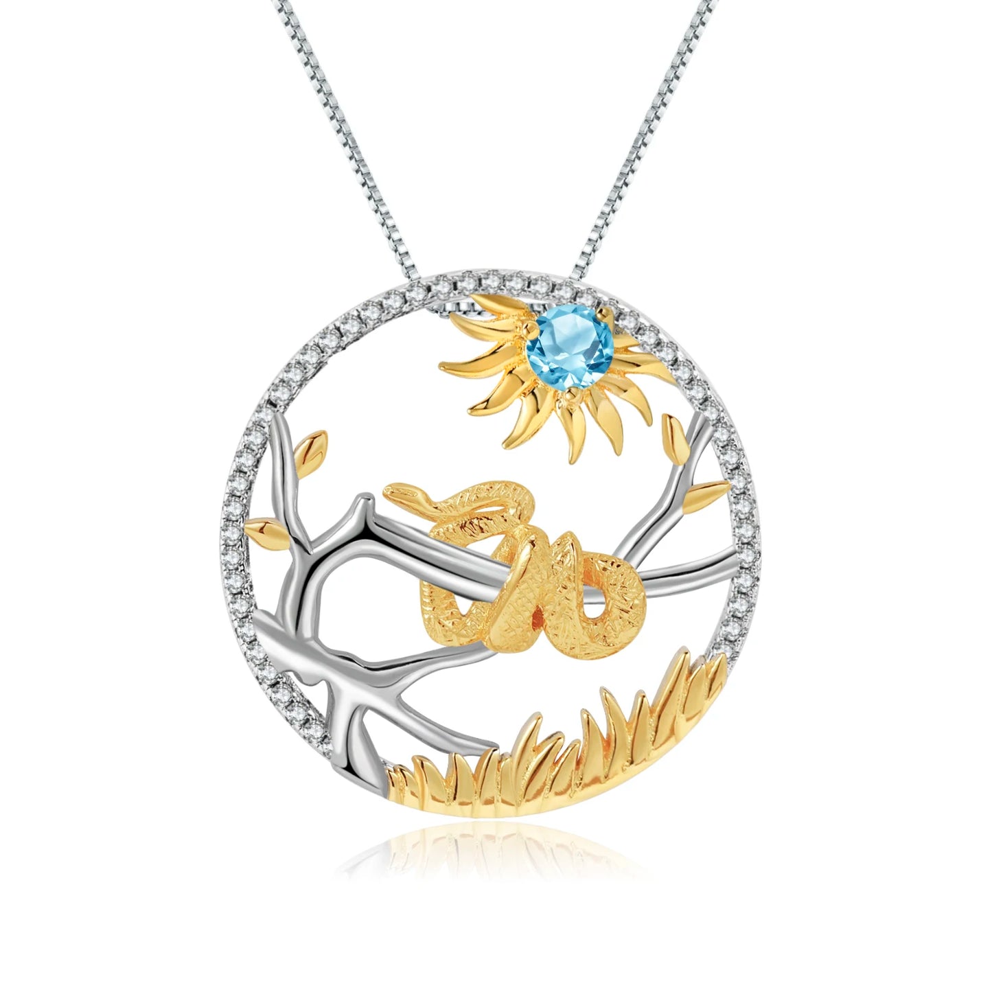 925 Necklace Silver Blue Topaz Dragon Pendant