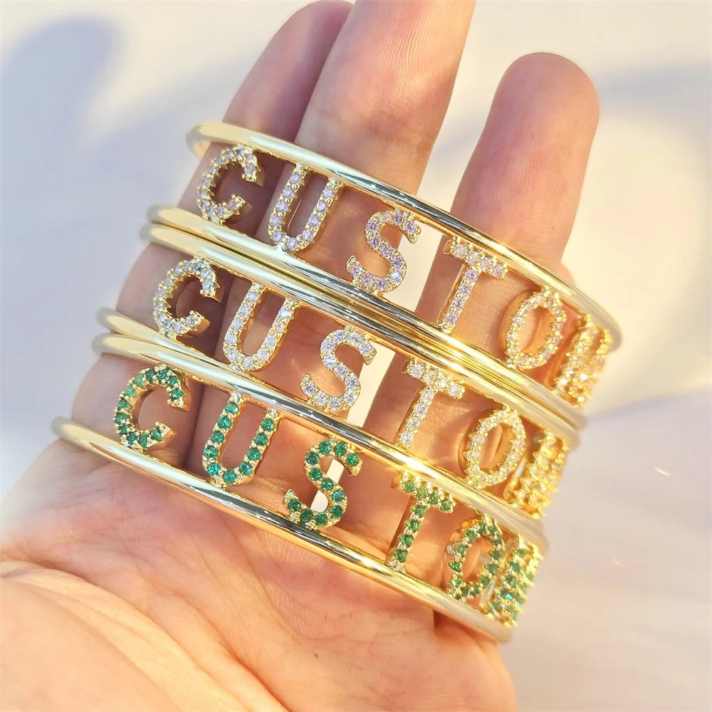 Cuff Bangle With Custom Initial Name Adjustable Jewelry