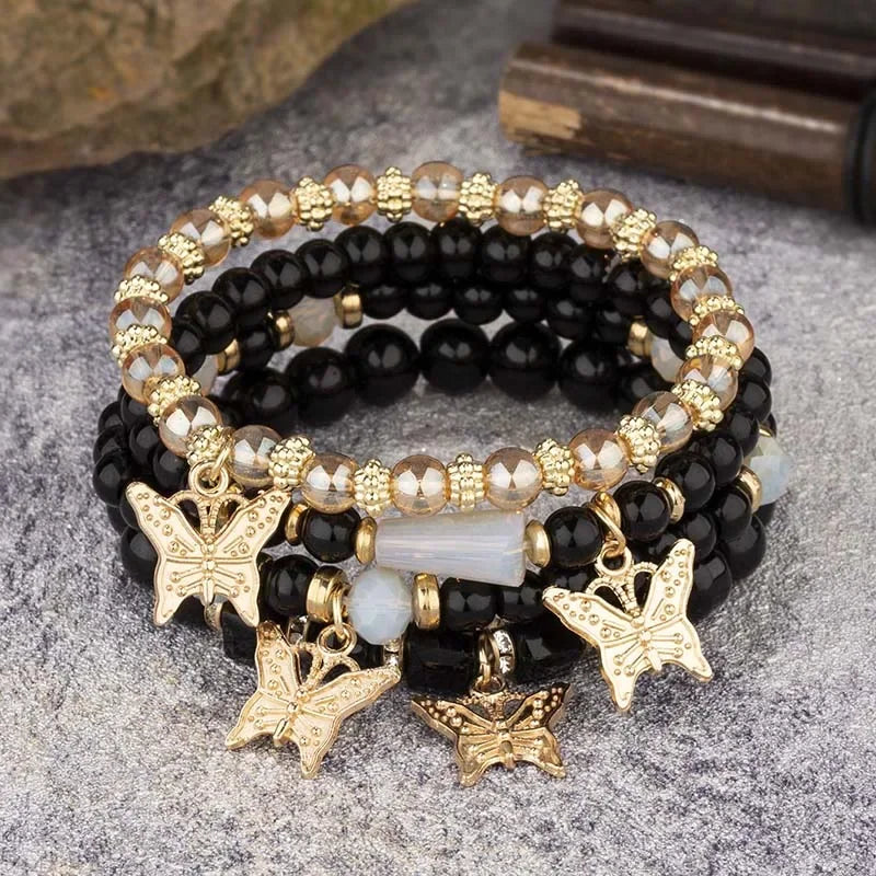 Bracelet Crystal Bead 4Pcs Butterfly Charm Set