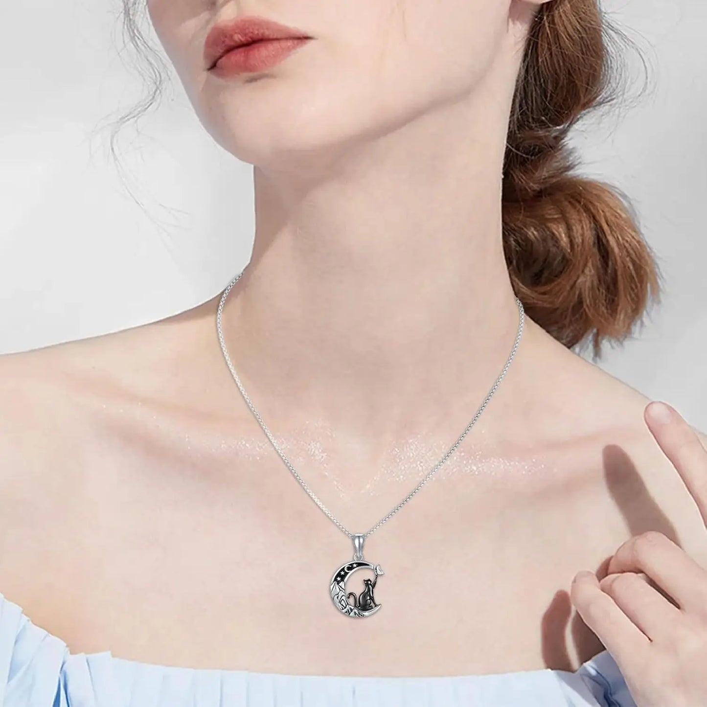 925 Sterling Cat Necklace Crescent Moon