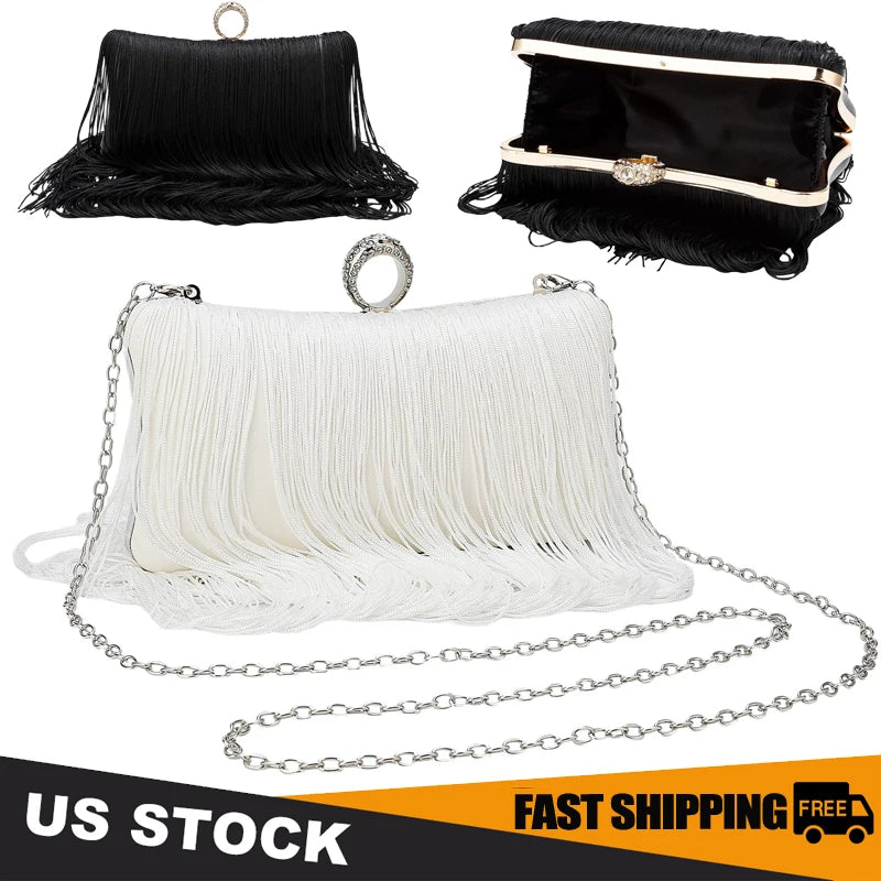 Evening Tassel Beaded Clutch Bag For Women Crossbody Party