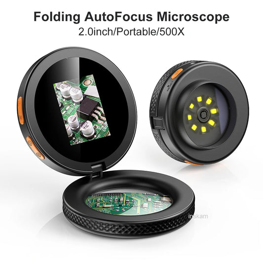 Autofocus Microscope Mini 500X Magnifier Digital Microscope with Magnifying Glass 2.0inch 2MP USB Rechargeable Coin Microscopio