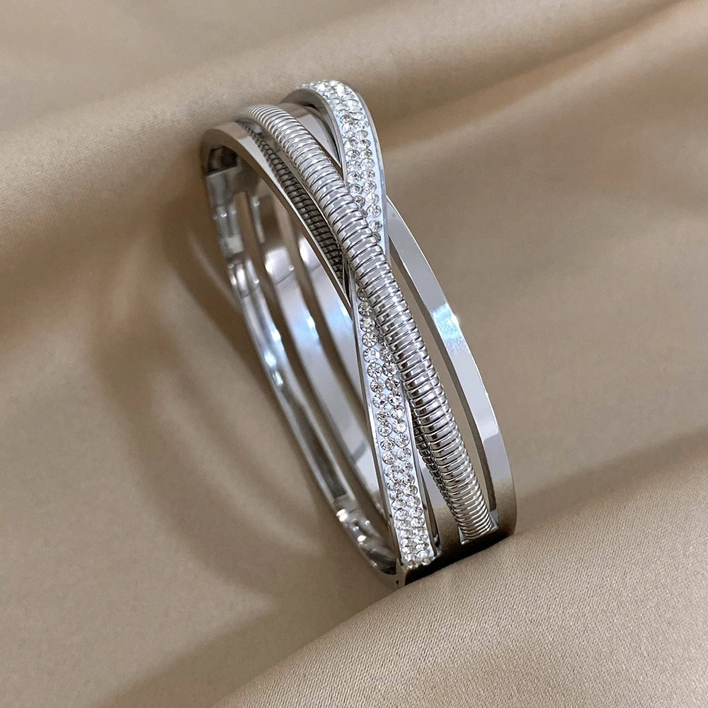 Cross Bracelet Rhinestone Cuff Bangle