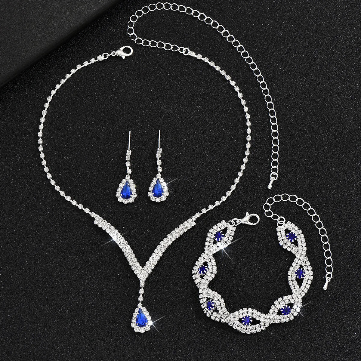 Luxury Rhinestone Bride Jewelry Set Earrings Necklace Bracelet For Women