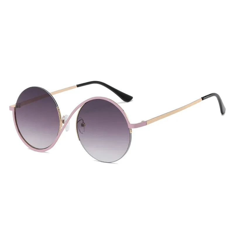 Half Frame Stainless Steel Circular Sunglasses UV400 For Women