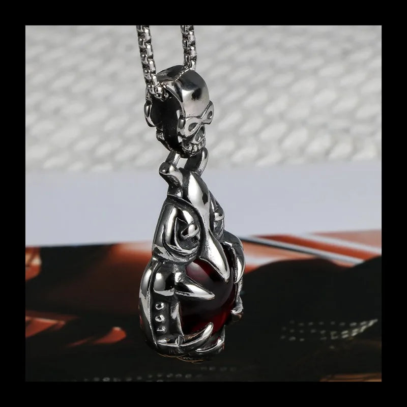 Skull Titanium Necklace With Zircon Gemstone