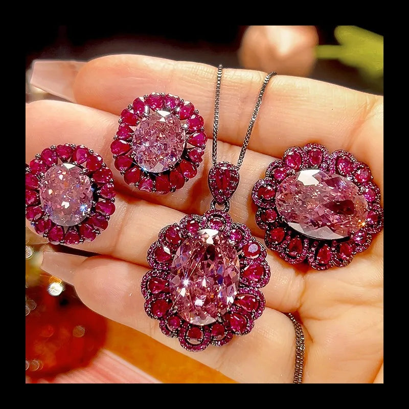 Earring Necklace Rose Jewelry Set in Metal Finish