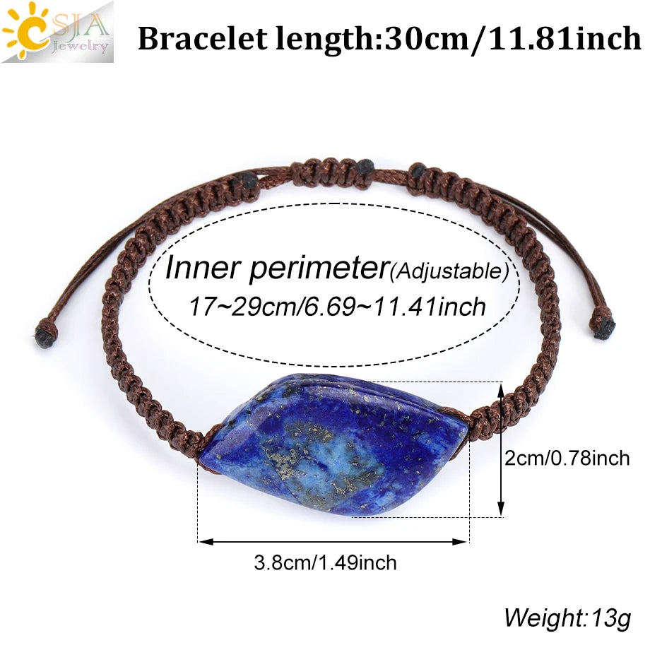 CSJA Jewelry Natural Stone Handmade Braided Mens Bracelet Amethyst