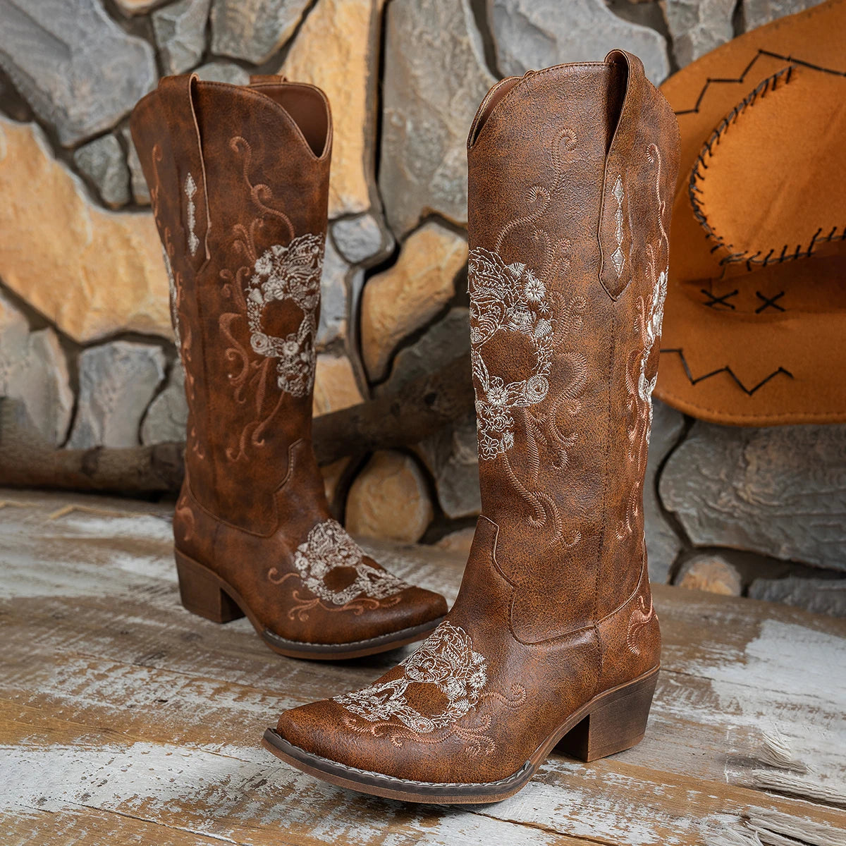 Women's Embroidered Skull Western Boots