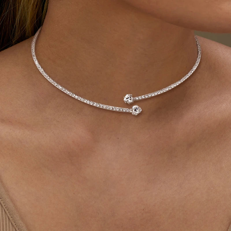 Oxtao Open Moissanite Heart Tennis Necklace Sterling Silver