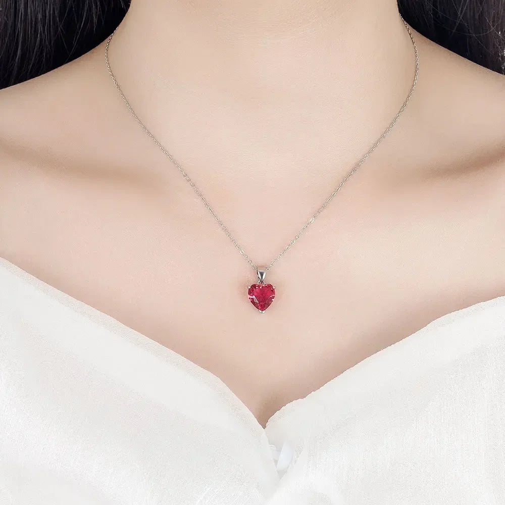 925 Sterling Silver Heart Zircon Jewelry Set For Women Necklace Earrings Ring