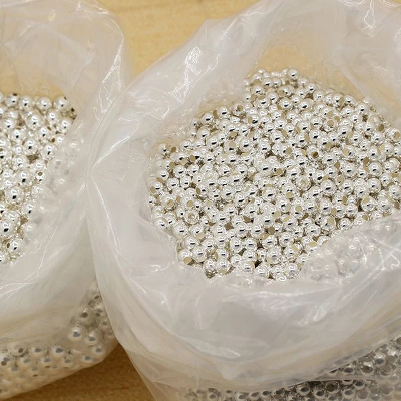 NONECN 925 Sterling Silver Round Beads Spacer Beads For Jewelry