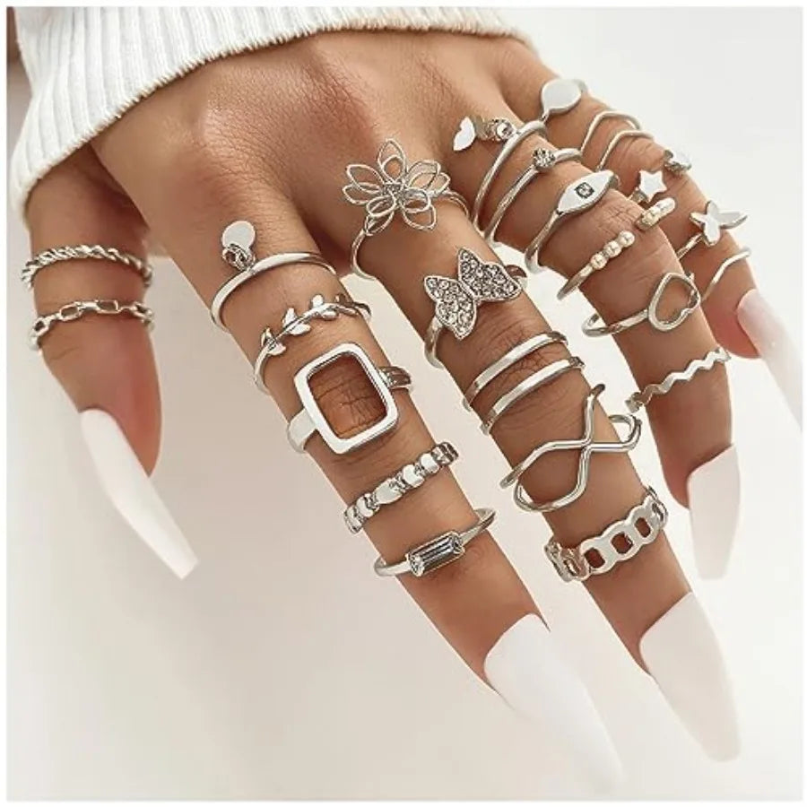 36 Piece Plated Jewelry Set With Necklaces Bracelets Knuckle Rings