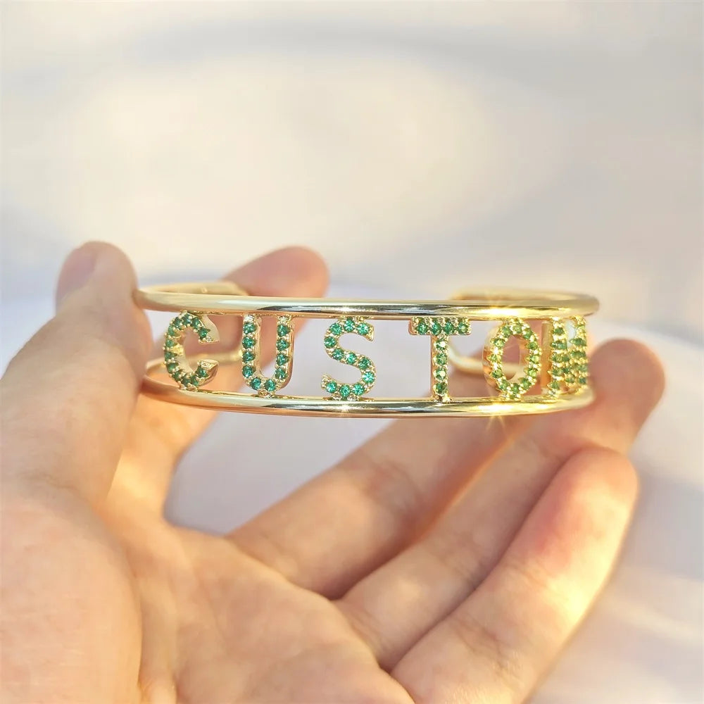 Cuff Bangle With Custom Initial Name Adjustable Jewelry