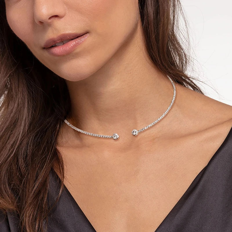 Oxtao Open Moissanite Heart Tennis Necklace Sterling Silver
