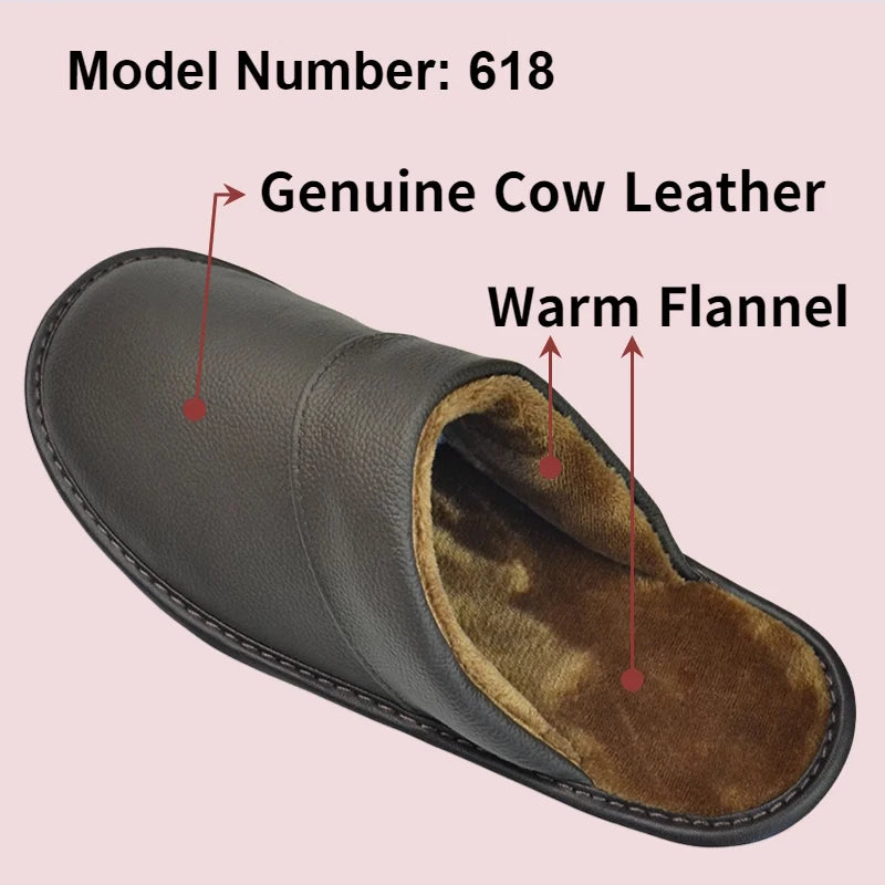 Leather Slippers With Plush Lining Non Slip