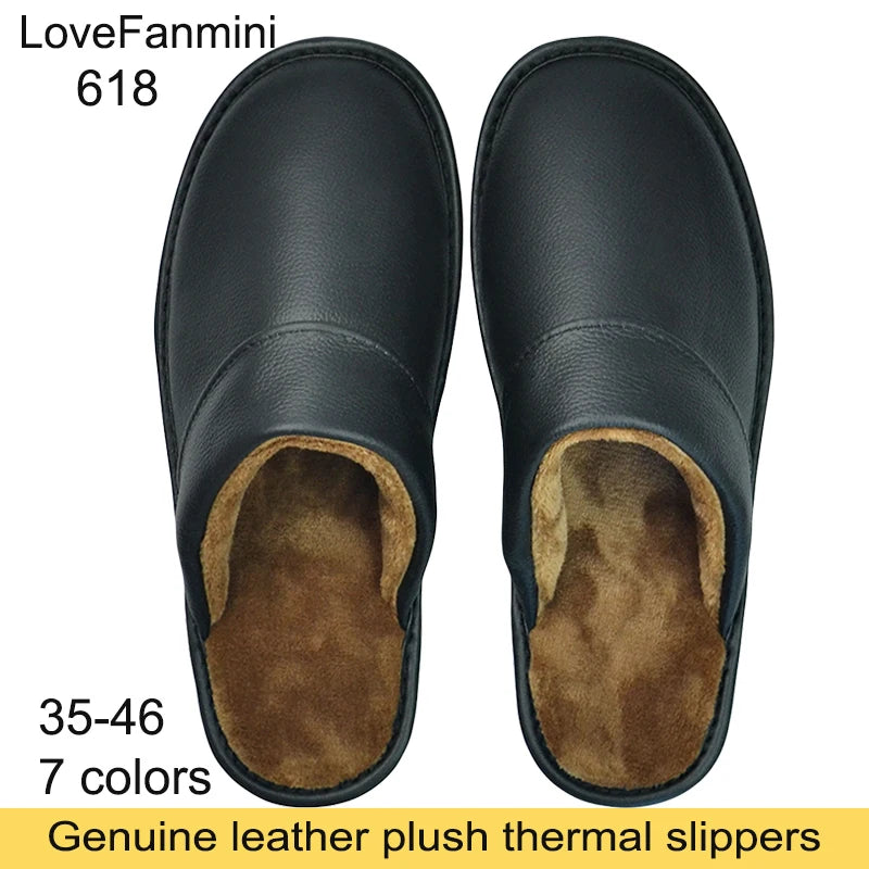 Leather Slippers With Plush Lining Non Slip
