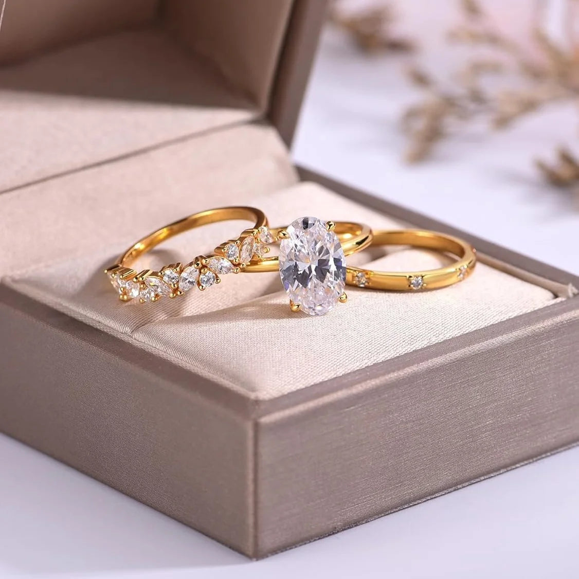 Moissanite Bridal Set 3 Piece 925 Sterling Silver Rings Trio
